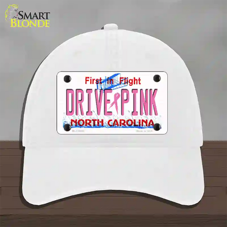 Drive Pink North Carolina Novelty License Plate Hat Unconstructed Cotton / White