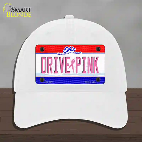 Drive Pink Ohio Novelty License Plate Hat Unconstructed Cotton / White