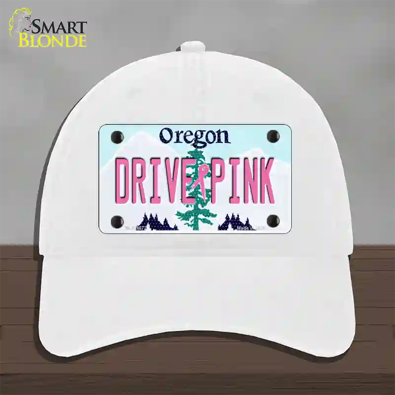 Drive Pink Oregon Novelty License Plate Hat Unconstructed Cotton / White