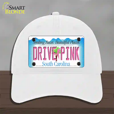 Drive Pink South Carolina Novelty License Plate Hat Unconstructed Cotton / White