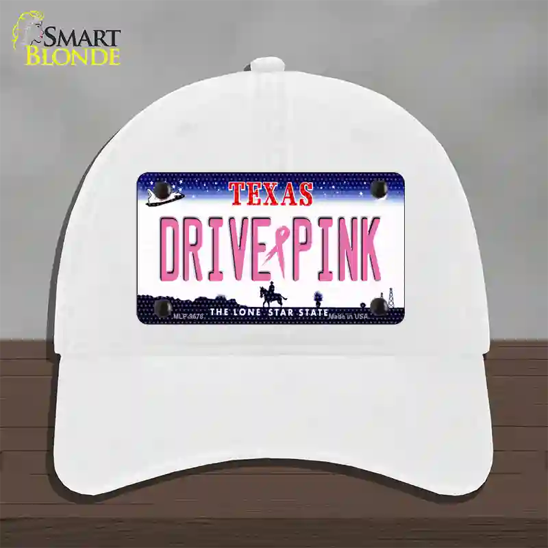 Drive Pink Texas Novelty License Plate Hat Unconstructed Cotton / White