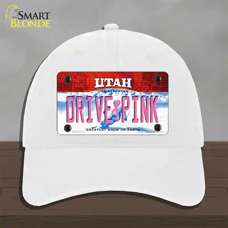 Drive Pink Utah Novelty License Plate Hat Unconstructed Cotton / White