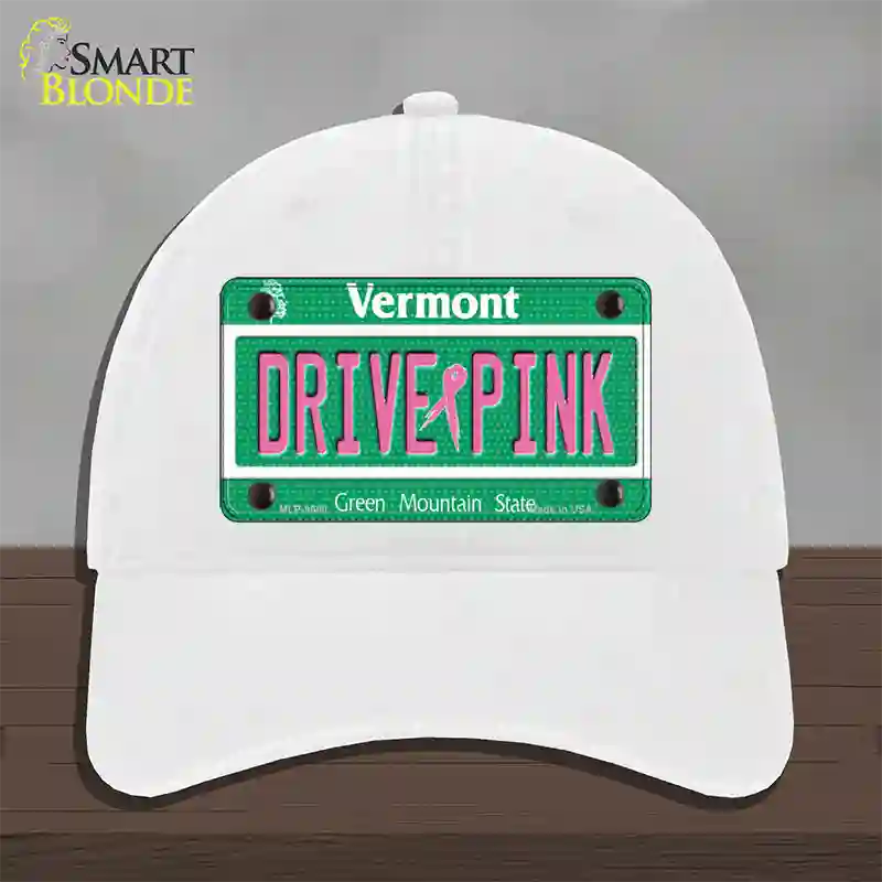 Drive Pink Vermont Novelty License Plate Hat Unconstructed Cotton / White