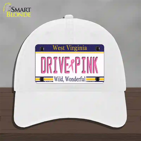 Drive Pink West Virginia Novelty License Plate Hat Unconstructed Cotton / White