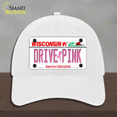 Drive Pink Wisconsin Novelty License Plate Hat Unconstructed Cotton / White