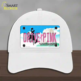 Drive Pink Wyoming Novelty License Plate Hat Unconstructed Cotton / White