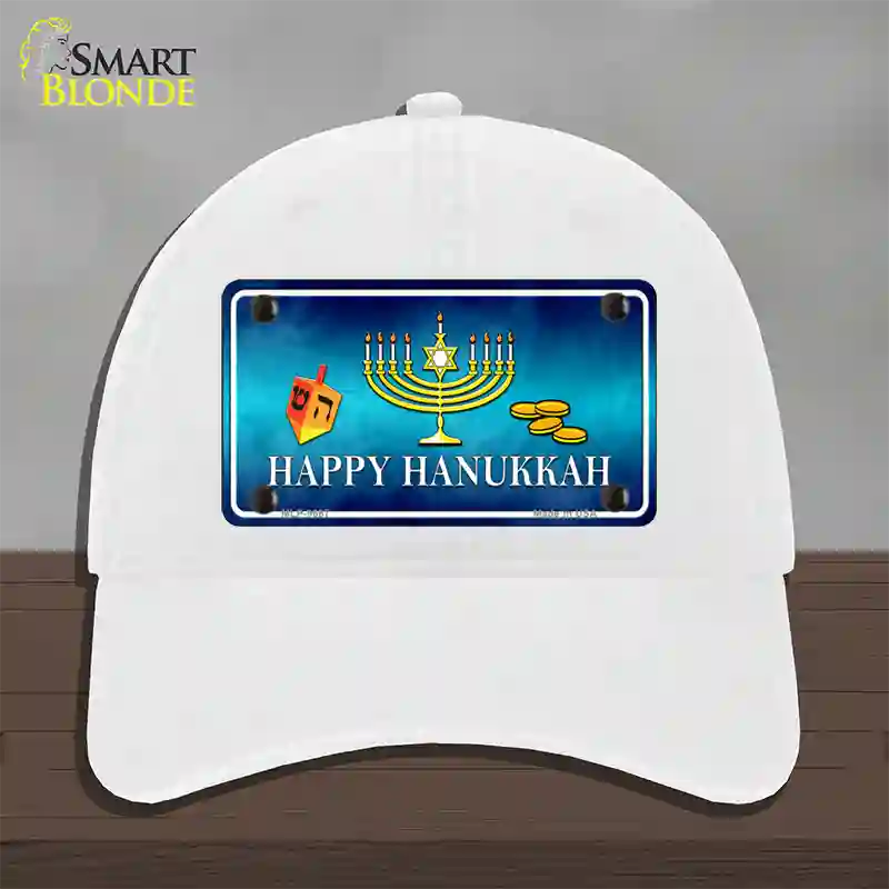 Happy Hanukkah Novelty License Plate Hat Unconstructed Cotton / White