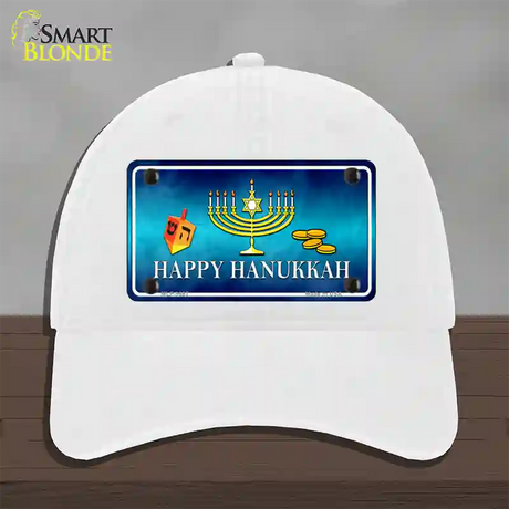 Happy Hanukkah Novelty License Plate Hat Unconstructed Cotton / White