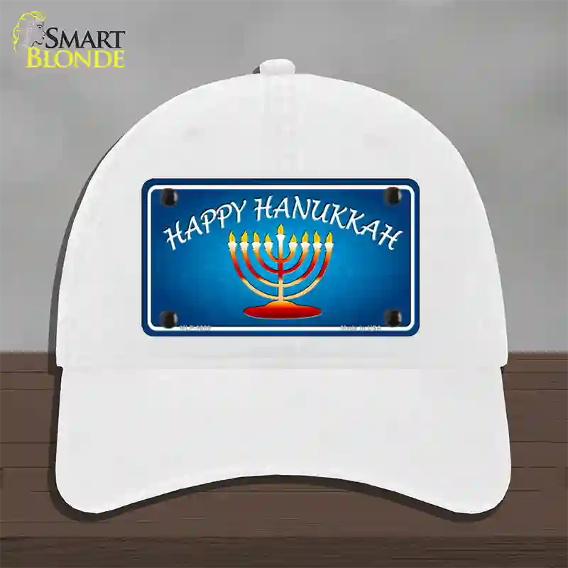 Hanukkah Novelty License Plate Hat Unconstructed Cotton / White