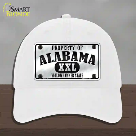 Property Of Alabama Novelty License Plate Hat Unconstructed Cotton / White