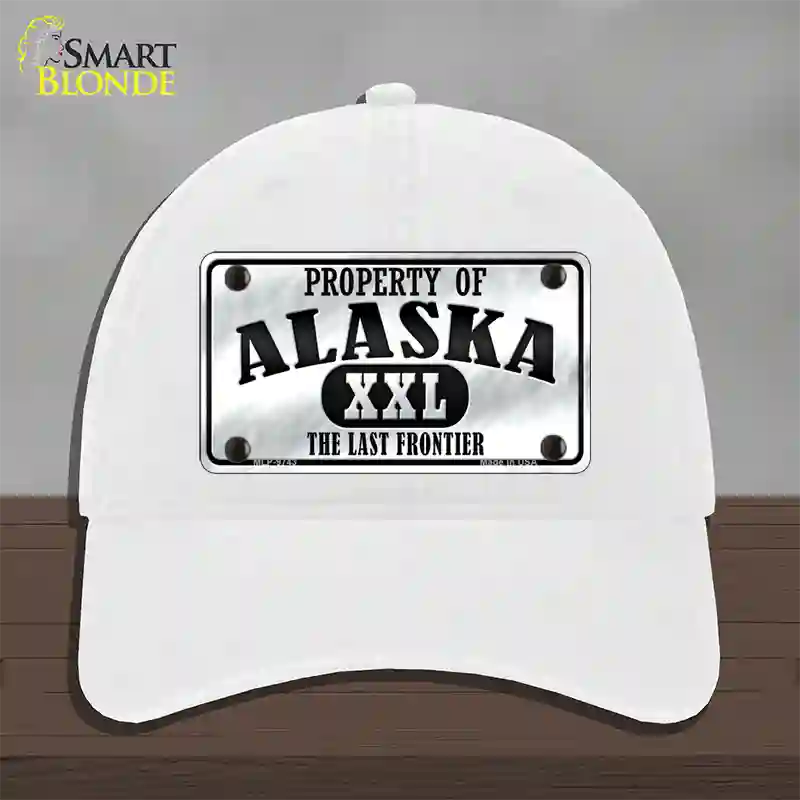 Property Of Alaska Novelty License Plate Hat Unconstructed Cotton / White