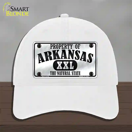 Property Of Arkansas Novelty License Plate Hat Unconstructed Cotton / White