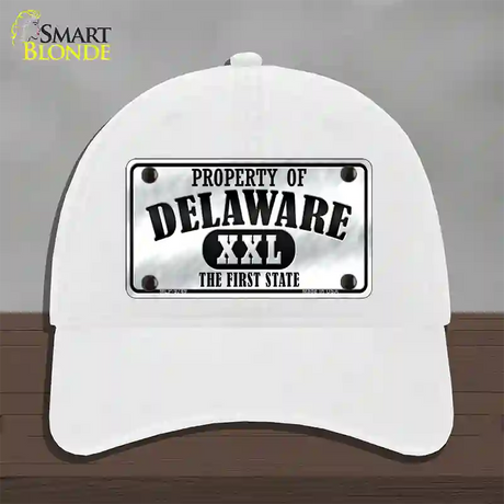 Property Of Delaware Novelty License Plate Hat Unconstructed Cotton / White