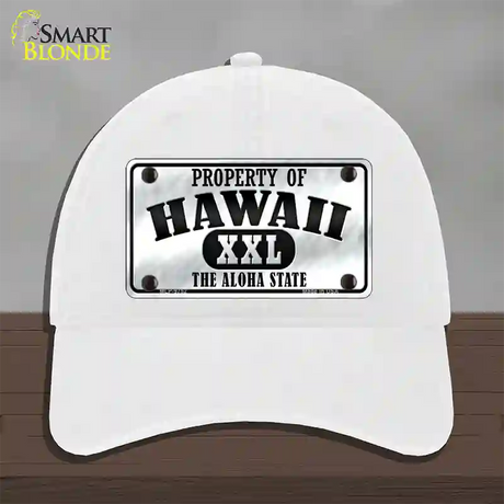 Property Of Hawaii Novelty License Plate Hat Unconstructed Cotton / White