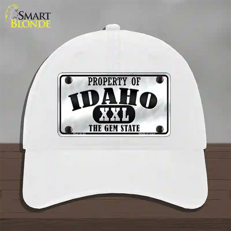 Property Of Idaho Novelty License Plate Hat Unconstructed Cotton / White