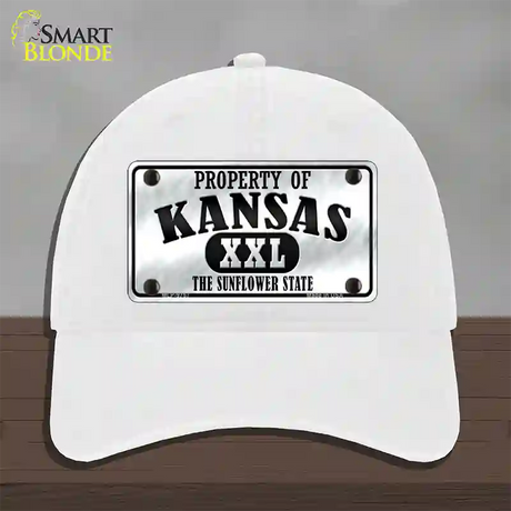 Property Of Kansas Novelty License Plate Hat Unconstructed Cotton / White