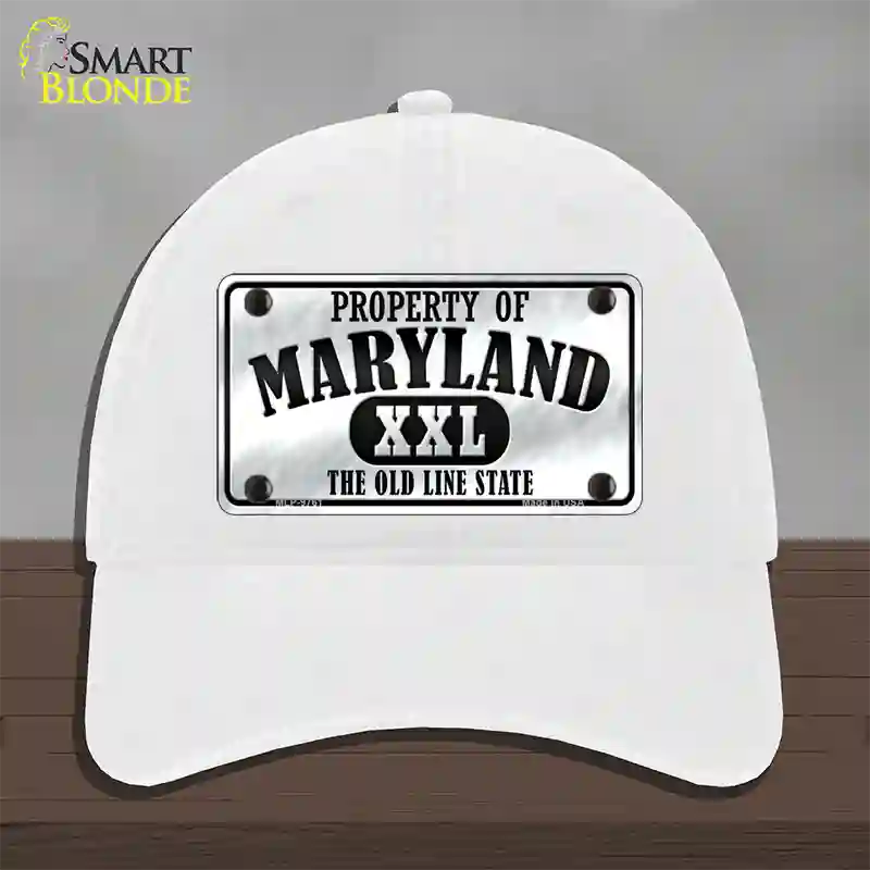 Property Of Maryland Novelty License Plate Hat Unconstructed Cotton / White