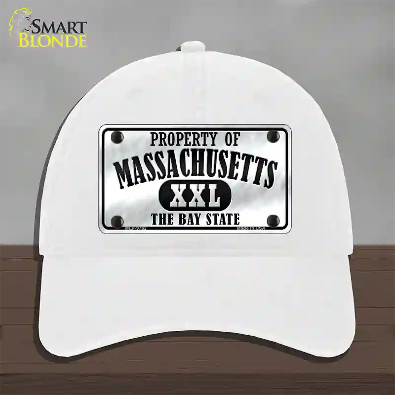 Property Of Massachusetts Novelty License Plate Hat Unconstructed Cotton / White