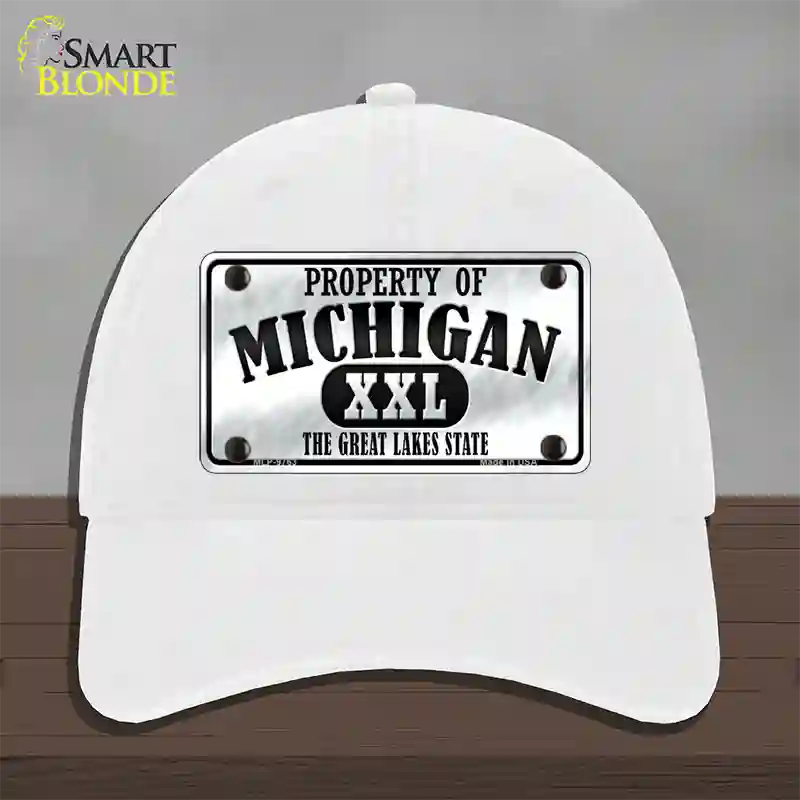 Property Of Michigan Novelty License Plate Hat Unconstructed Cotton / White