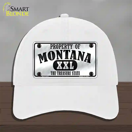 Property Of Montana Novelty License Plate Hat Unconstructed Cotton / White