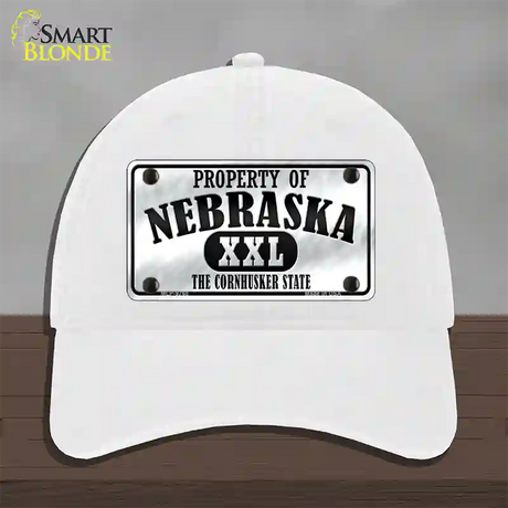 Property Of Nebraska Novelty License Plate Hat Unconstructed Cotton / White