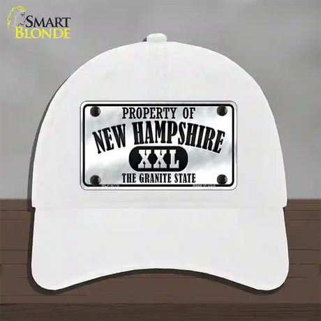 Property Of New Hampshire Novelty License Plate Hat Unconstructed Cotton / White