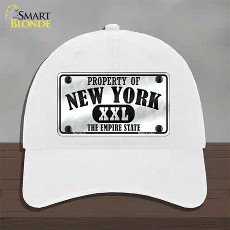 Property Of New York Novelty License Plate Hat Unconstructed Cotton / White