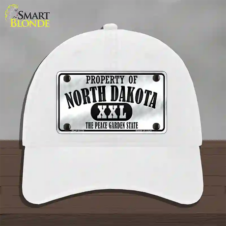 Property Of North Dakota Novelty License Plate Hat Unconstructed Cotton / White