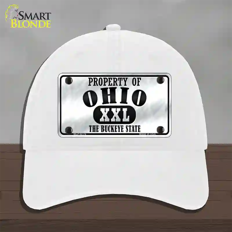 Property Of Ohio Novelty License Plate Hat Unconstructed Cotton / White