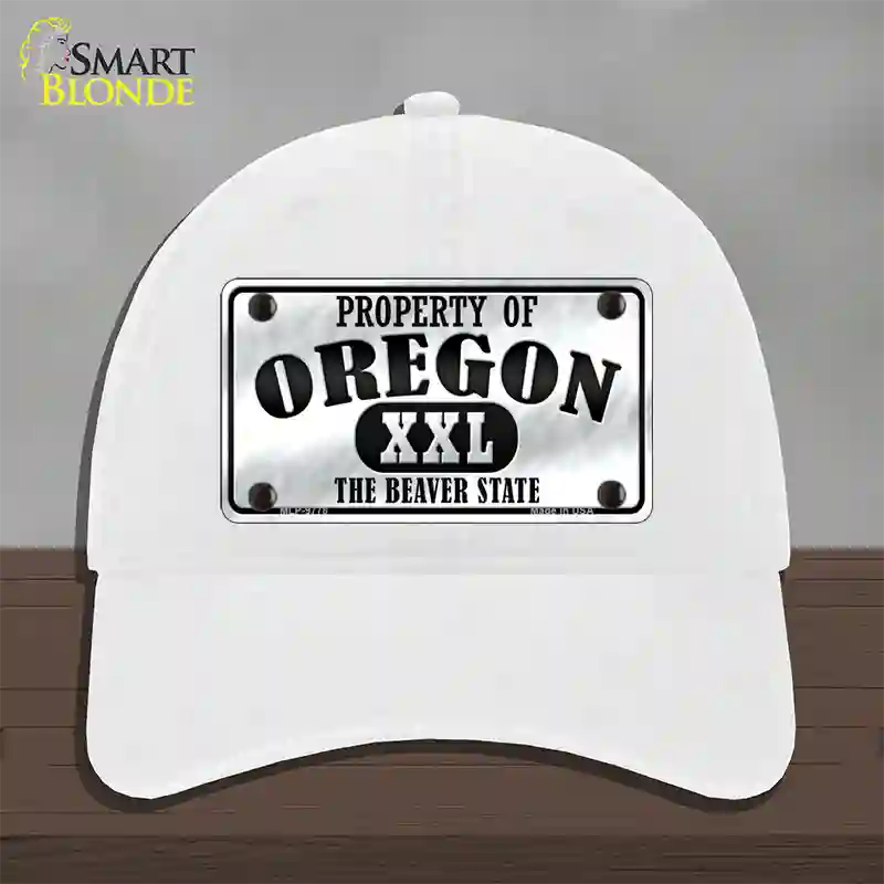 Property Of Oregon Novelty License Plate Hat Unconstructed Cotton / White