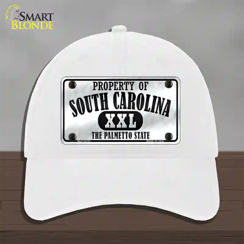 Property Of South Carolina Novelty License Plate Hat Unconstructed Cotton / White