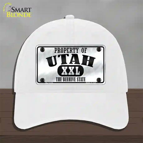 Property Of Utah Novelty License Plate Hat Unconstructed Cotton / White