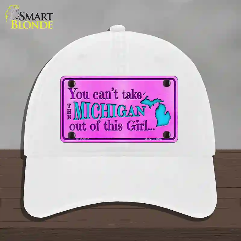 Michigan Girl Novelty License Plate Hat Unconstructed Cotton / White