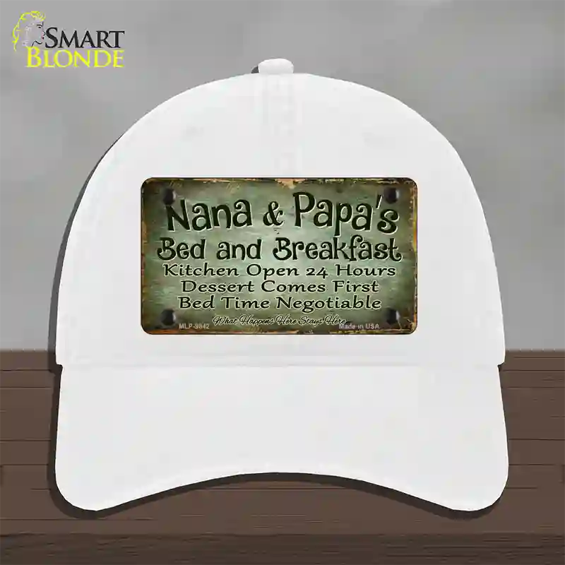 Nana And Papas Bed And Breakfast Novelty License Plate Hat Unconstructed Cotton / White