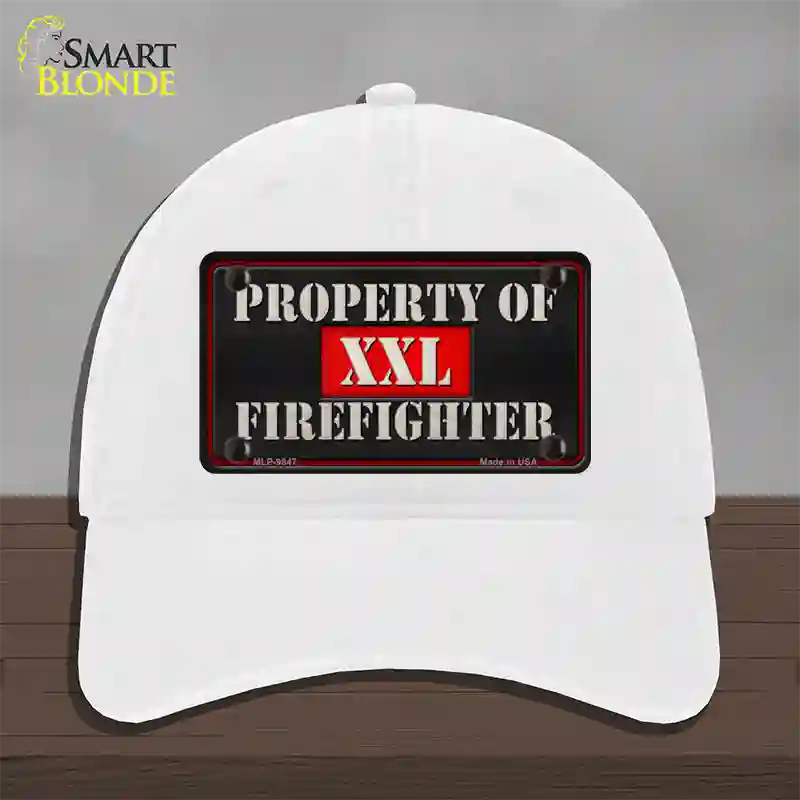 Property Of Firefighter Novelty License Plate Hat Unconstructed Cotton / White