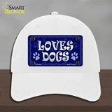 Loves Dogs Novelty License Plate Hat Unconstructed Cotton / White