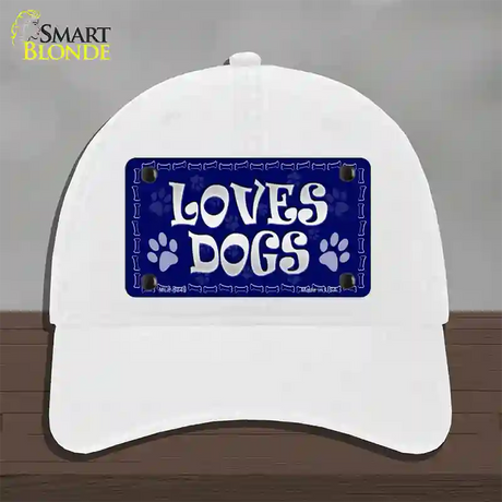 Loves Dogs Novelty License Plate Hat Unconstructed Cotton / White