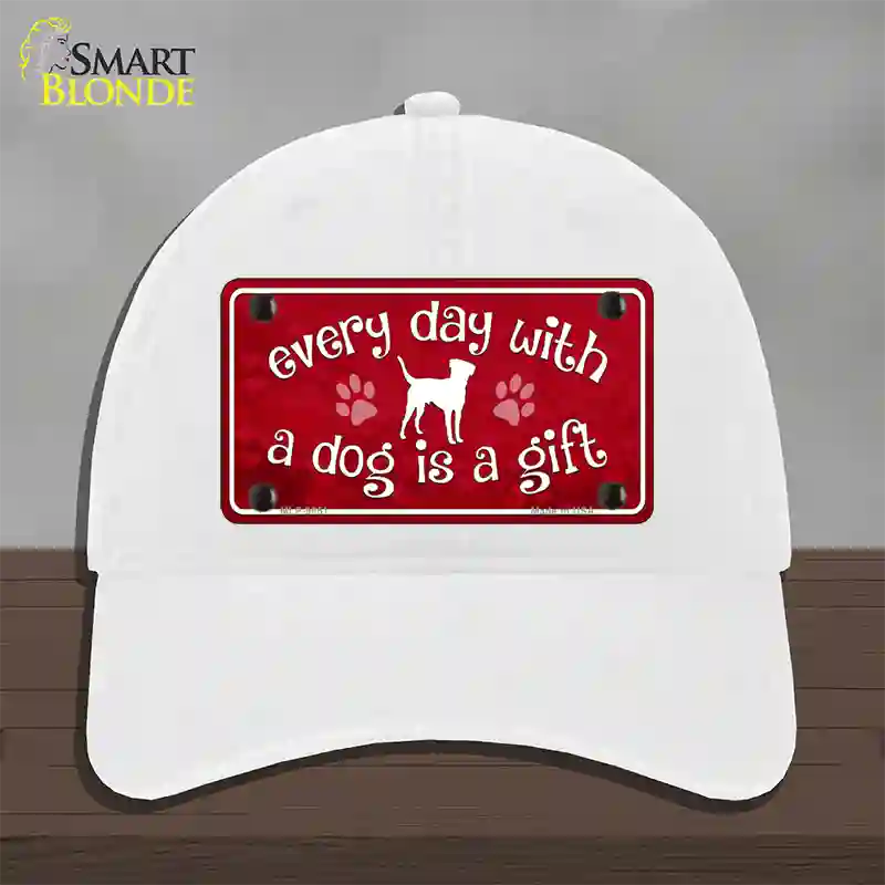 Dog Is A Gift Novelty License Plate Hat Unconstructed Cotton / White