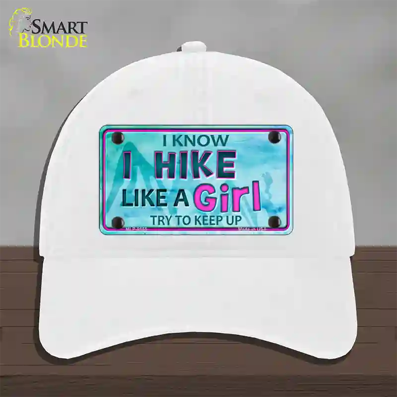 Hike Like A Girl Novelty License Plate Hat Unconstructed Cotton / White