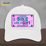 Bike Like A Girl Pink Novelty License Plate Hat Unconstructed Cotton / White