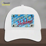 Happy Holidays Blue Novelty License Plate Hat Unconstructed Cotton / White