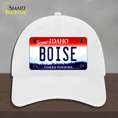 Boise Idaho Novelty License Plate Hat Unconstructed Cotton / White