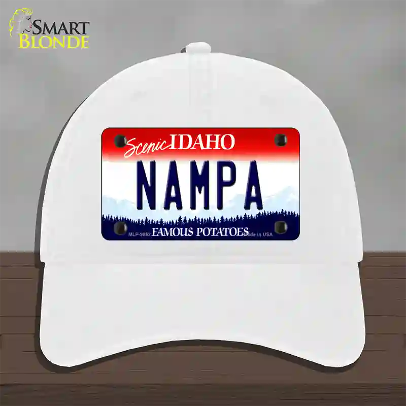 Nampa Idaho Novelty License Plate Hat Unconstructed Cotton / White