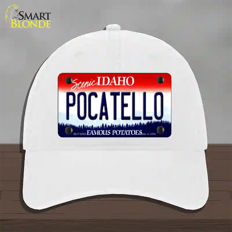 Pocatello Idaho Novelty License Plate Hat Unconstructed Cotton / White