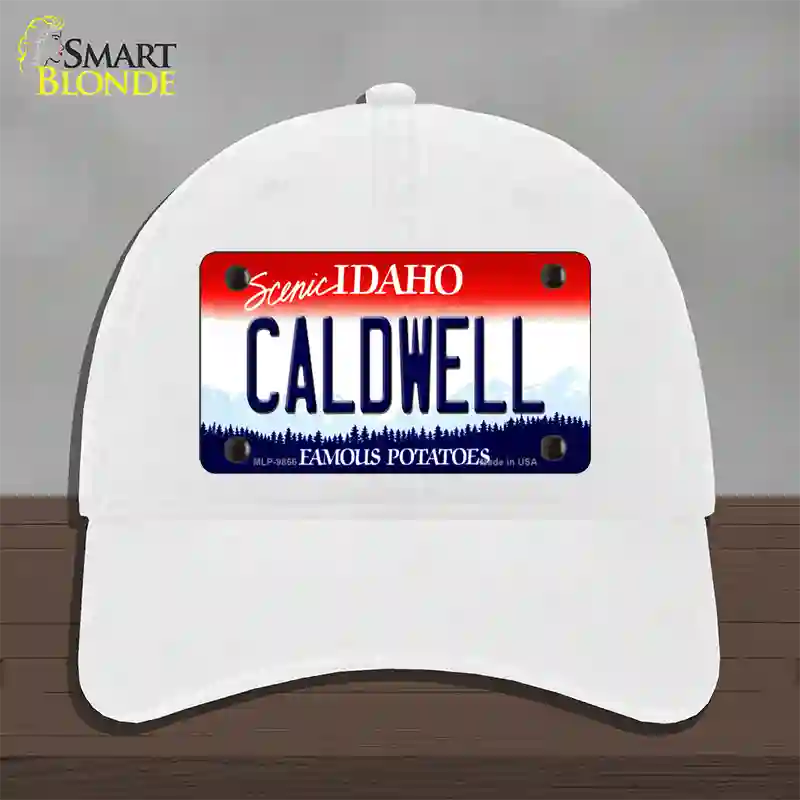 Caldwell Idaho Novelty License Plate Hat Unconstructed Cotton / White