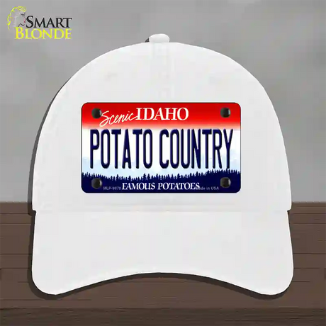 Potato Country Idaho Novelty License Plate Hat Unconstructed Cotton / White