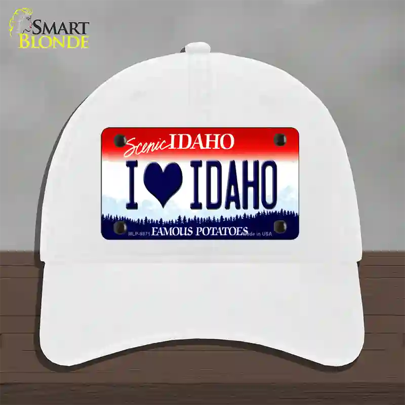 Love Idaho Novelty License Plate Hat Unconstructed Cotton / White