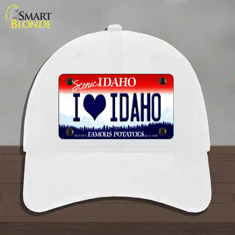 Love Idaho Novelty License Plate Hat Unconstructed Cotton / White