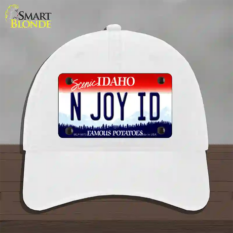 N Joy ID Idaho Novelty License Plate Hat Unconstructed Cotton / White