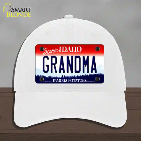 Grandma Idaho Novelty License Plate Hat Unconstructed Cotton / White